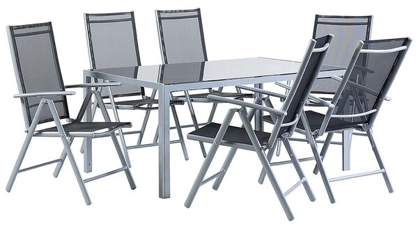 Set da pranzo da giardino in 7 pezzi Tavolo da pranzo in alluminio Nero con 6 sedie pieghevoli Beliani