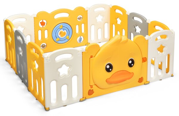 Costway Box pieghevole per interno ed esterno per bambini, Centro attività sicuro con disegno di anatroccolo giallo
