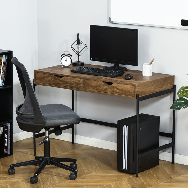 HOMCOM Scrivania Moderna Stile Industriale con 2 Cassetti per Camera e Ufficio, Metallo e MDF, 110x55x75cm, Nero Marrone