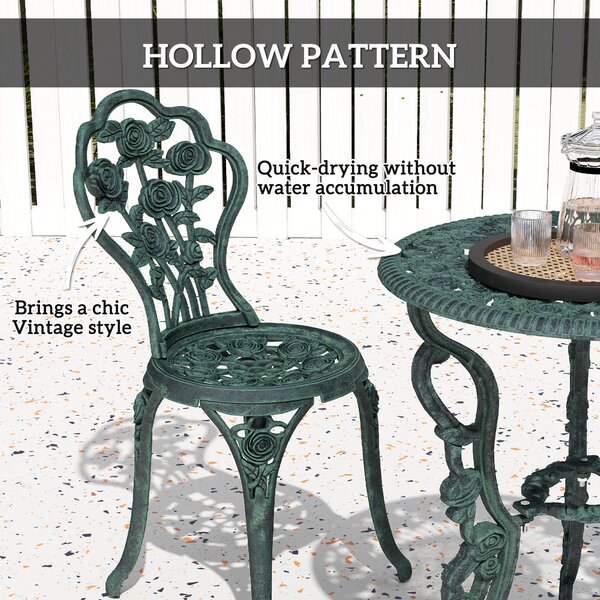 Outsunny Set da Giardino Bistroset Mobili da Giardino 3 pz. Fusione di Alluminio Verde Antico