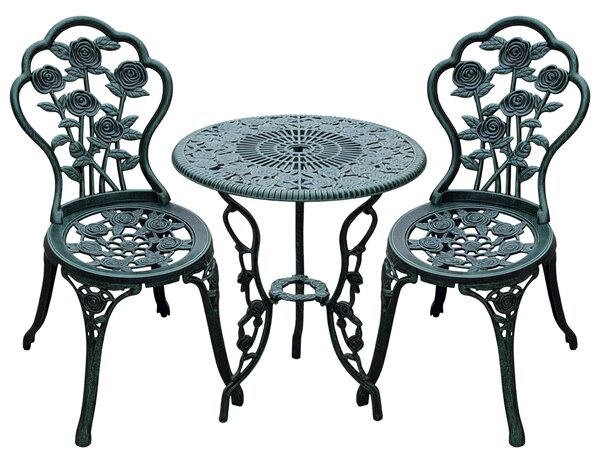 Outsunny Set da Giardino Bistroset Mobili da Giardino 3 pz. Fusione di Alluminio Verde Antico