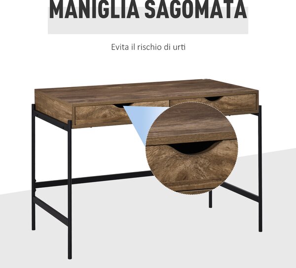 HOMCOM Scrivania Moderna Stile Industriale con 2 Cassetti per Camera e Ufficio, Metallo e MDF, 110x55x75cm, Nero Marrone