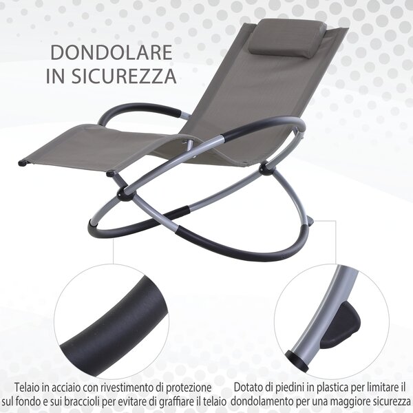 Outsunny Sedia Sdraio a Dondolo Moderno per Interni ed Esterni Texteline 154x80x84cm Grigio|Aosom