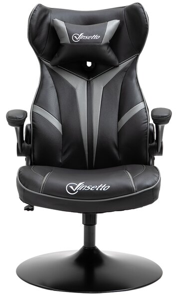 Vinsetto Poltrona da gaming sedia da gioco gaming girevole a 360° ergonomica altezza regolabile braccioli ribaltabili cuscino poggiatesta incluso rivestimento similpelle 67 x 70 x 106-112 cm grigio chiaro e nero