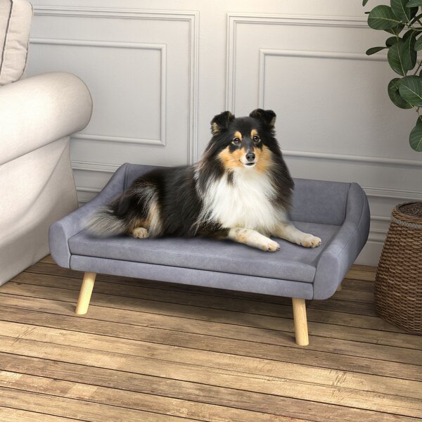 PawHut Divano per cani design scandinavo cuscino morbido rimovibile tessuto effetto velluto piedi in legno massello