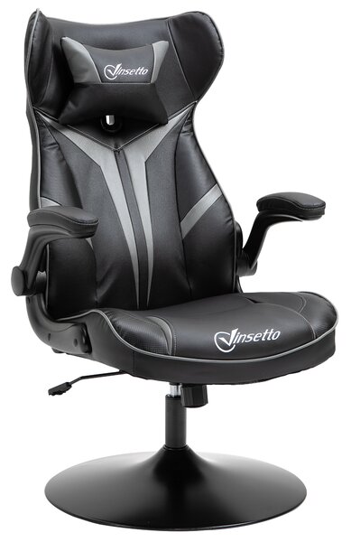 Vinsetto Poltrona da gaming sedia da gioco gaming girevole a 360° ergonomica altezza regolabile braccioli ribaltabili cuscino poggiatesta incluso rivestimento similpelle 67 x 70 x 106-112 cm grigio chiaro e nero