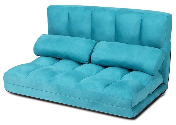 Costway Divano letto pieghevole in 6 posizioni e rivestimento delicato sulla pelle, Divano da terra regolabile Blu