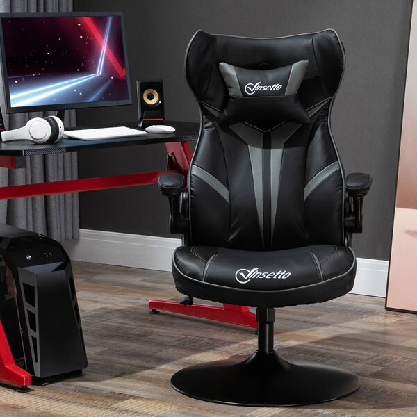 Vinsetto Poltrona da gaming sedia da gioco gaming girevole a 360° ergonomica altezza regolabile braccioli ribaltabili cuscino poggiatesta incluso rivestimento similpelle 67 x 70 x 106-112 cm grigio chiaro e nero