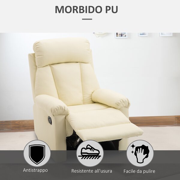 Poltrona Relax Reclinabile HOMCOM Con Poggiapiedi - Finta Pelle Nera, Portabicchieri, Fino A 165° - Per Salotto