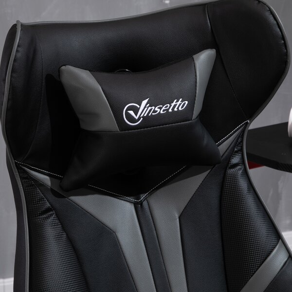 Vinsetto Poltrona da gaming sedia da gioco gaming girevole a 360° ergonomica altezza regolabile braccioli ribaltabili cuscino poggiatesta incluso rivestimento similpelle 67 x 70 x 106-112 cm grigio chiaro e nero