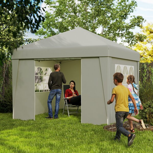 Outsunny Gazebo da giardino pieghevole 3 x 3 x 2,75 m anti-UV 30 + con finestre + pareti laterali + sacca da trasporto crema