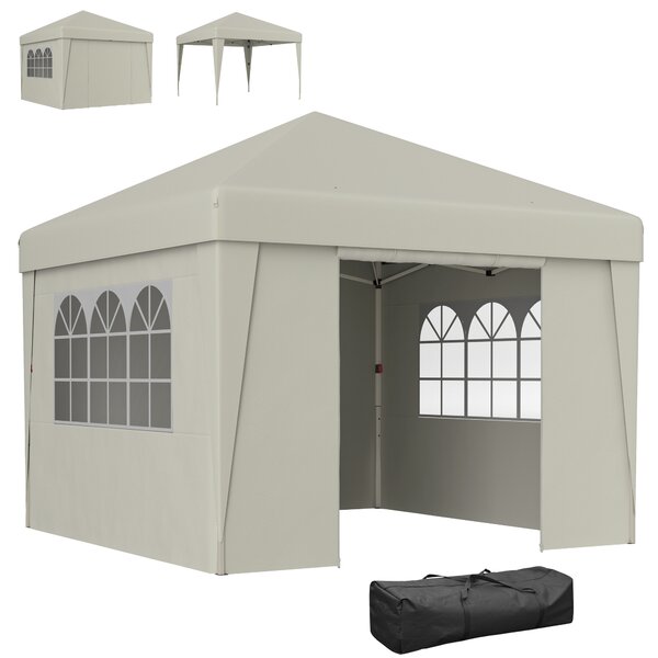 Outsunny Gazebo da giardino pieghevole 3 x 3 x 2,75 m anti-UV 30 + con finestre + pareti laterali + sacca da trasporto crema