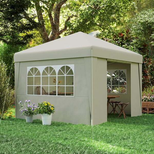 Outsunny Gazebo da giardino pieghevole 3 x 3 x 2,75 m anti-UV 30 + con finestre + pareti laterali + sacca da trasporto crema