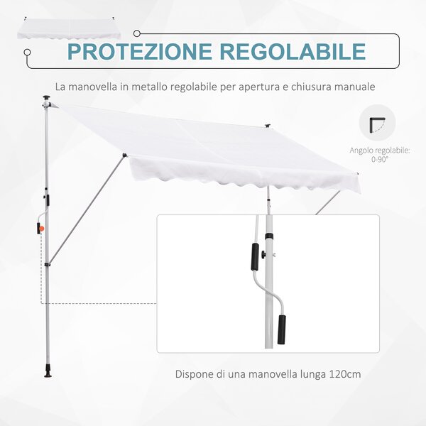 Outsunny Tenda avvolgibile da Sole per Esterno con Manovella, Struttura in Metallo e Pali di Supporto, 300x150cm, Bianco | Aosom Italy