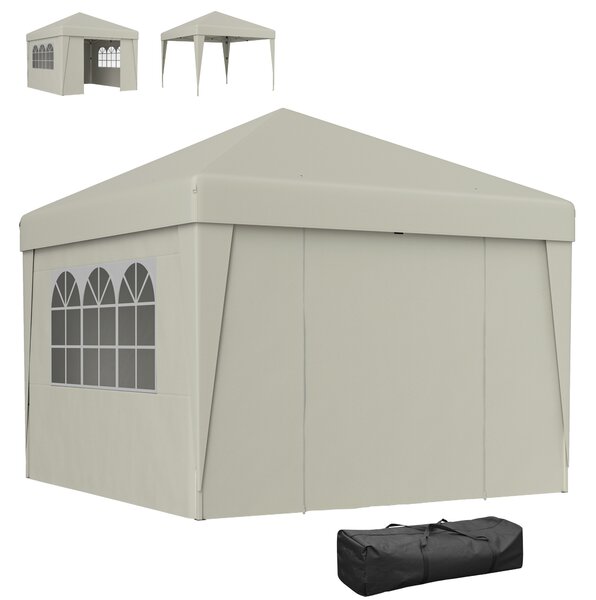 Outsunny Gazebo da giardino pieghevole 3 x 3 x 2,75 m anti-UV 30 + con finestre + pareti laterali + sacca da trasporto crema