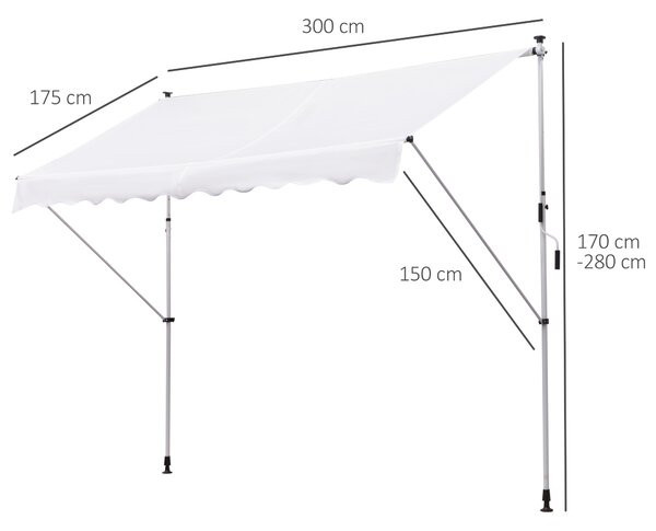 Outsunny Tenda avvolgibile da Sole per Esterno con Manovella, Struttura in Metallo e Pali di Supporto, 300x150cm, Bianco | Aosom Italy