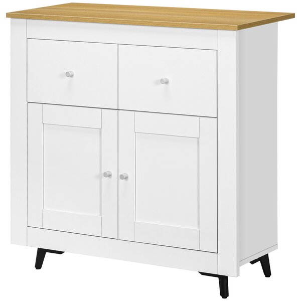 HOMCOM Mobiletto da stoccaggio buffet con armadio a porte e 2 cassetti, per salotto, sala da pranzo, dim. 78 x 35 x 80 cm, bianco
