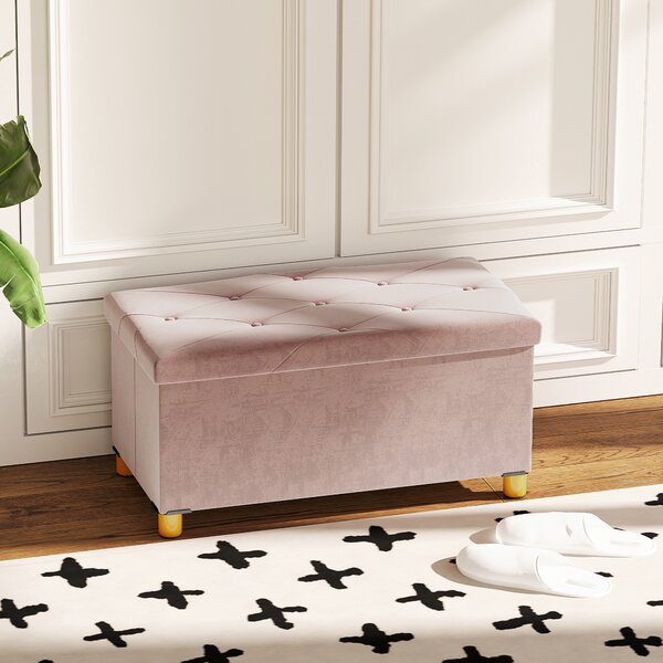 HOMCOM Banco contenitore capoletto pieghevole volume 67 L capacità di carico 120 kg con coperchio 76L x 38l x 38H cm rosa