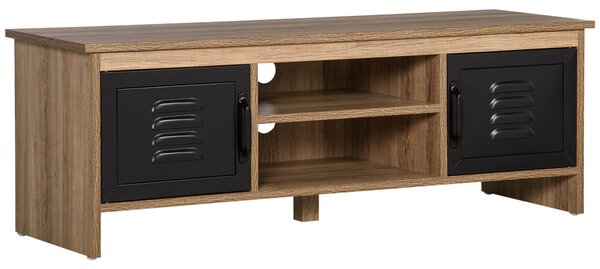 HOMCOM Mobile TV Banc TV 110 cm Design Industriale, con 2 armadi, 2 nicchie, 2 Passacavi, Aspetto del legno con venature Porte in metallo Nero