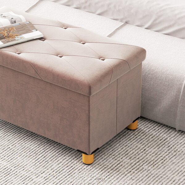 HOMCOM Banco contenitore capoletto pieghevole volume 67 L capacità di carico 120 kg con coperchio 76L x 38l x 38H cm rosa