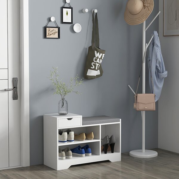HOMCOM Mobile e baule per scarpe 1 cassetto e 3 scomparti, capacità 5 paia MDF, 76,5L x 30P x 52H cm