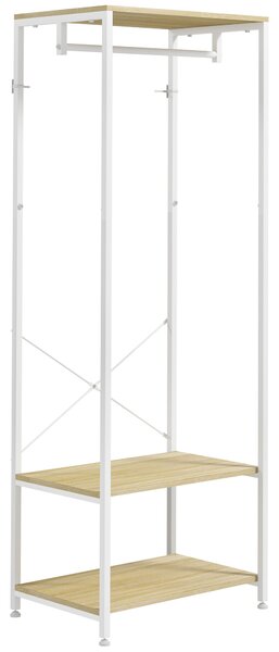 HOMCOM Appendiabiti con sospensione e 2 scaffali per scarpe 60L x 40P x 167,5A cm Effetto legno Chiaro metallo Bianco