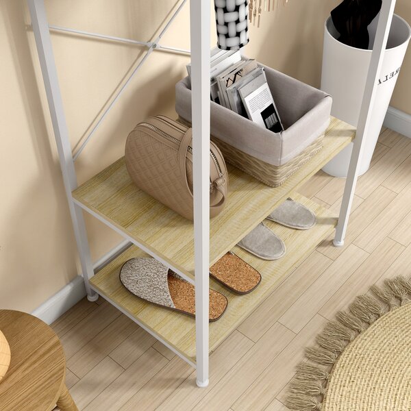 HOMCOM Appendiabiti con sospensione e 2 scaffali per scarpe 60L x 40P x 167,5A cm Effetto legno Chiaro metallo Bianco