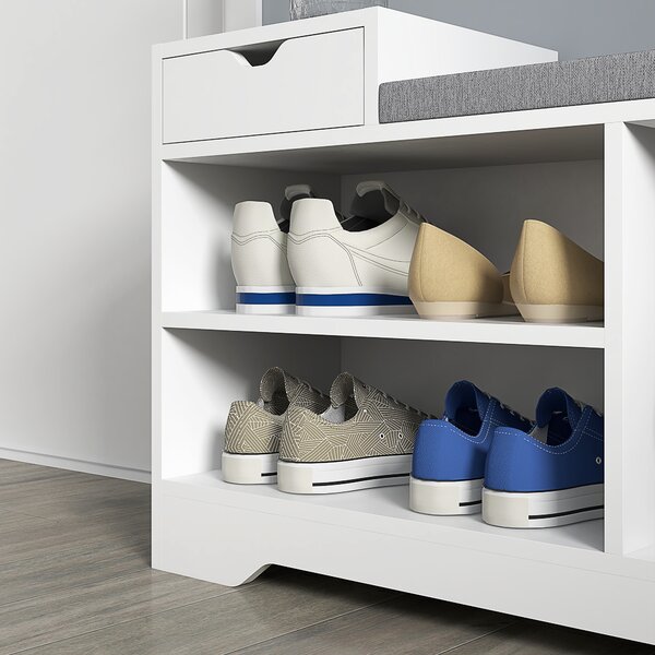 HOMCOM Mobile e baule per scarpe 1 cassetto e 3 scomparti, capacità 5 paia MDF, 76,5L x 30P x 52H cm