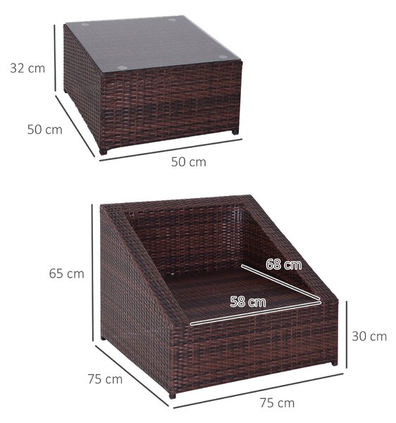 Outsunny Set Mobili da Giardino in PE Rattan con Tavolino e 2 Poltrone con Cuscini, Marrone|Aosom