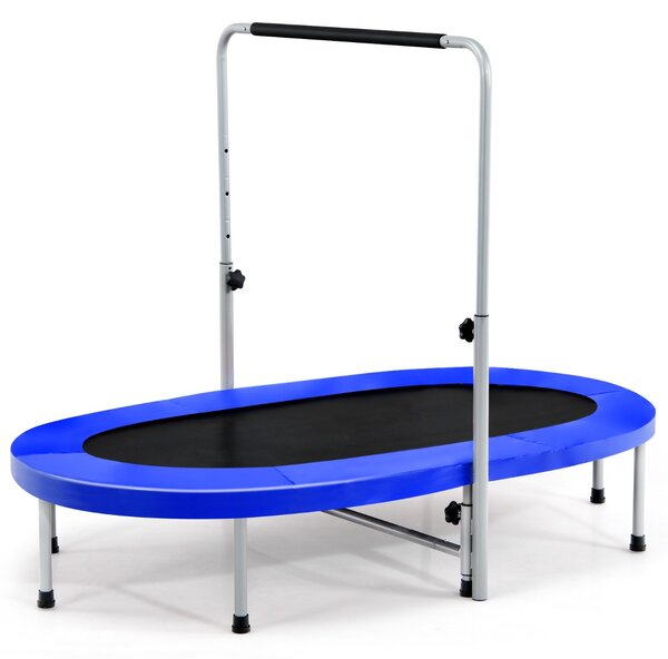Costway Trampolino doppio per 2 persone con maniglia e cuscinetto, Trampolino ovale pieghevole per bambini e adulti Blu