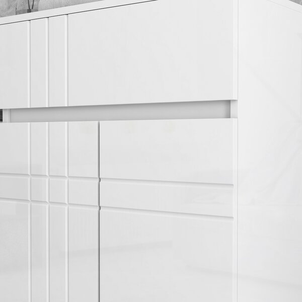 Kleankin Mobiletto da bagno su piedi con 2 porte 1 cassetto, scaffale regolabile, bianco lucido