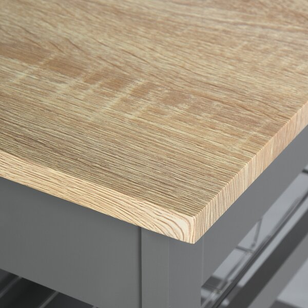 HOMCOM Carrello da servizio carrello da cucina a ruote con cestino + 2 vassoi rimovibili, cassetto, mensola in legno rovere chiaro