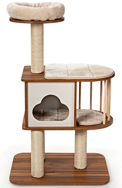 Costway Albero tiragraffi per gatti, Torre di legno con piattaforma tiragraffi e cuscini lavabili