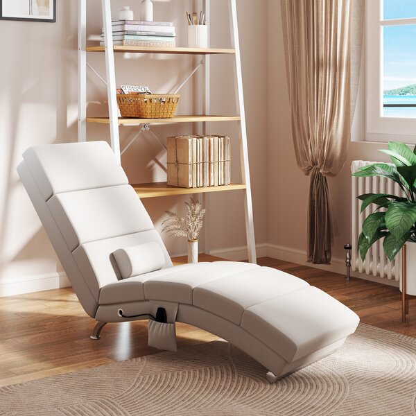 HOMCOM Poltrona relax chaise longue massaggiante e riscaldante con telecomando e cuscino, in tessuto effetto lino, crema