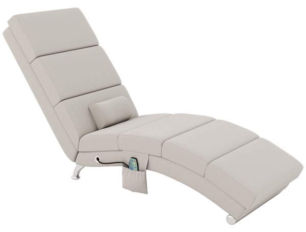 HOMCOM Poltrona relax chaise longue massaggiante e riscaldante con telecomando e cuscino, in tessuto effetto lino, crema