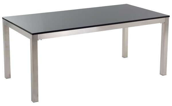 Tavolo da pranzo da giardino Piano in granito Nero e argento Gambe in acciaio inossidabile esterne 6 posti 180 x 90 x 74 cm Beliani