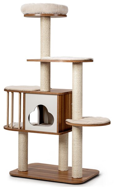 Costway Albero attività multilivello per gatti, Torre con tiragraffi in sisal trespolo felpato casetta e piattaforme
