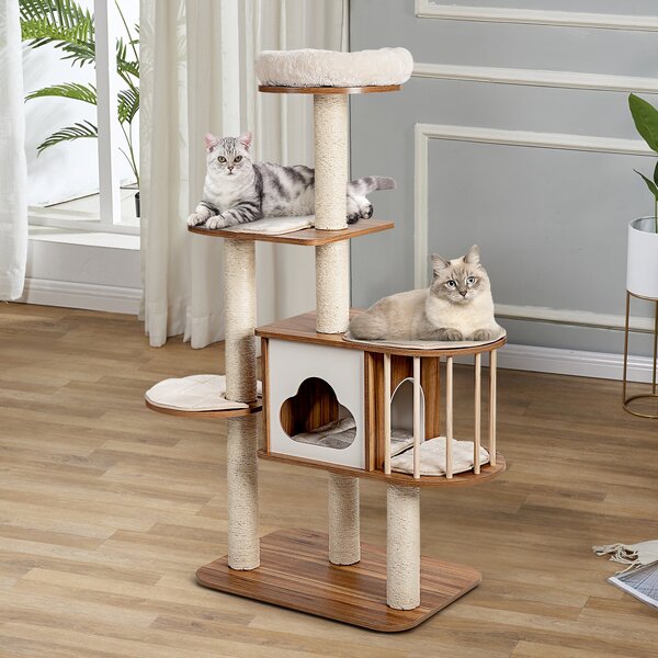 Costway Albero attività multilivello per gatti, Torre con tiragraffi in sisal trespolo felpato casetta e piattaforme