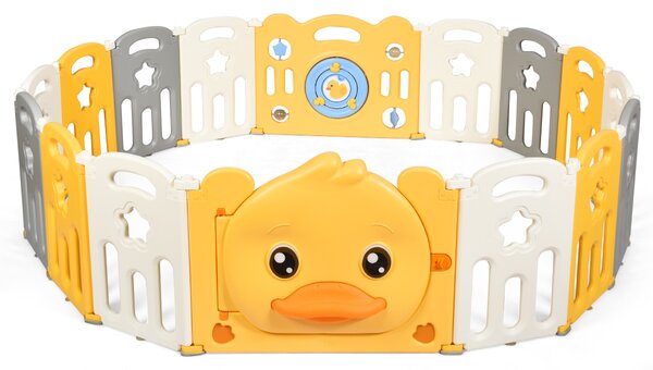 Costway Box pieghevole per bambini, Centro attività sicuro con disegno di anatroccolo giallo, 16 pannelli