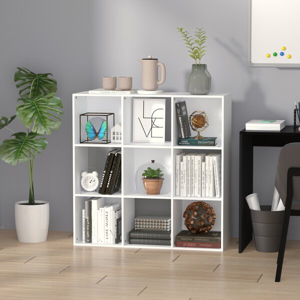 HOMCOM Libreria Bianca per Casa e Ufficio, Scaffale dal Design Moderno con 9 Scomparti in Legno, 91.5x29.5x91.5 cm | Aosom Italy