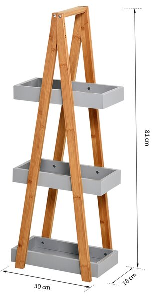 Kleankin Scaffale Bagno Salvaspazio in MDF e Bambù, Forma a Piramide con 3 Mensole,Design minimalista ed essenziale, Grigio, 30x18x81cm|Aosom Italy