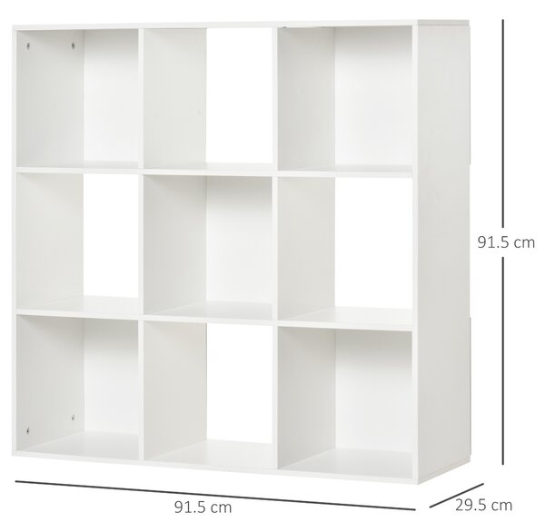 HOMCOM Libreria Bianca per Casa e Ufficio, Scaffale dal Design Moderno con 9 Scomparti in Legno, 91.5x29.5x91.5 cm | Aosom Italy