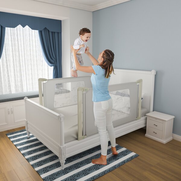 Costway Sbarra per letto 150 cm per bambini, Sbarra di sicurezza con altezza regolabile, Grigio