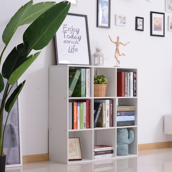 HOMCOM Libreria Bianca per Casa e Ufficio, Scaffale Moderno dal Design con 9 Scomparti in Legno, 91x30x91cm|Aosom