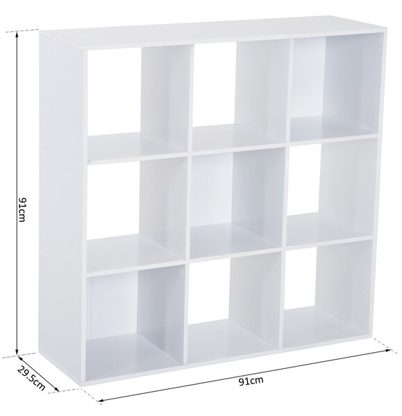HOMCOM Libreria Bianca per Casa e Ufficio, Scaffale Moderno dal Design con 9 Scomparti in Legno, 91x30x91cm|Aosom