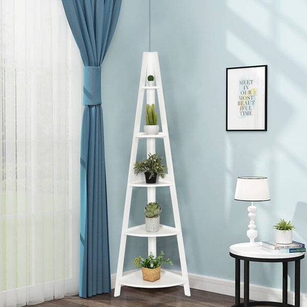Costway Scaffale angolare a forma di scala con 5 livelli, Libreria multiusa a forma di A per ornamenti libri piante Bianco