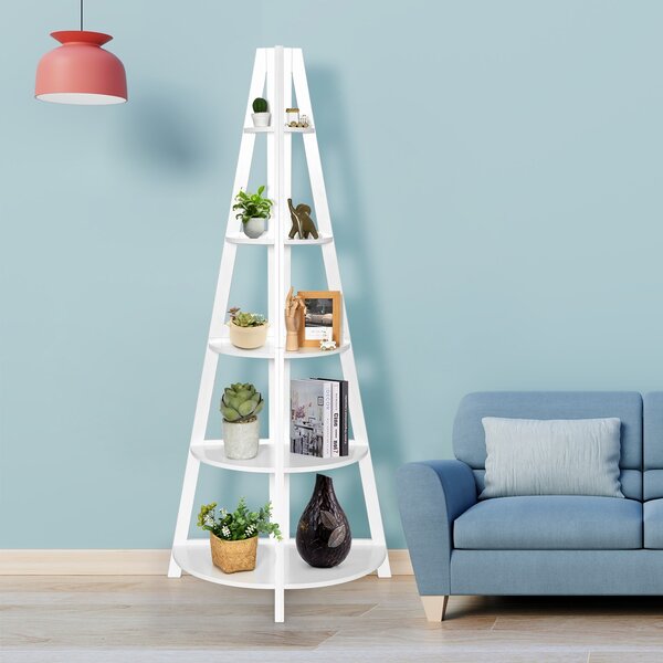 Costway Scaffale angolare a forma di scala con 5 livelli, Libreria multiusa a forma di A per ornamenti libri piante Bianco