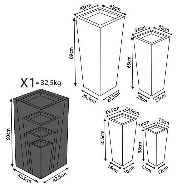 GIGLI - set di 4 vasi da giardino