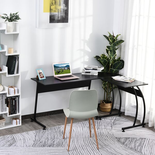 HOMCOM Scrivania Gaming Angolare in Legno e Metallo, per Casa Ufficio o Studio, Salvaspazio, 112.5 x 152 x 74cm, Nera|Aosom