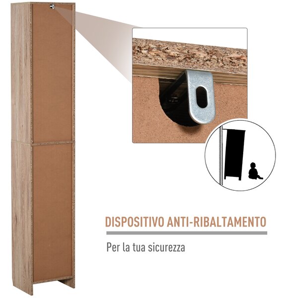 HOMCOM Mobiletto Bagno Salvaspazio con 2 Armadietti e Ripiani Regolabili, Portaoggetti Indipendente Alto a Colonna, Grigio e Rovere| Aosom Italy